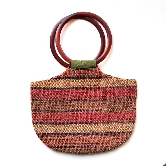 Vintage Handbags - Vintage 40s 50s Striped Straw and Lucite Market Handbag Purse Bag